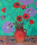 Poppies on a green background